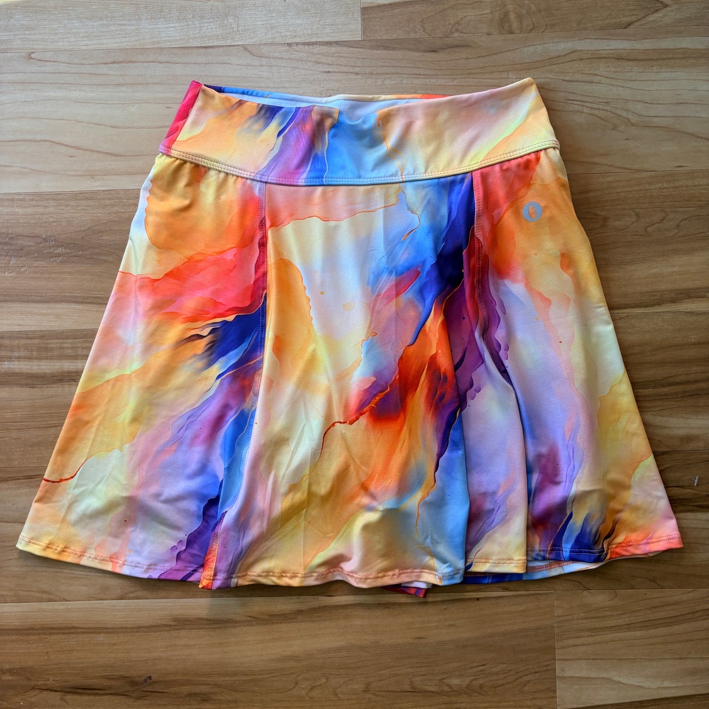 dana jo Multicolor Watercolor A-Line Athletic Tennis Skirt Skort Medium